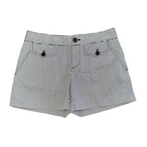 club monaco womans pinstriped shorts, size two, buttons details black & white